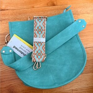 NWT Turquoise Crossbody Bag with Patterned Strap
